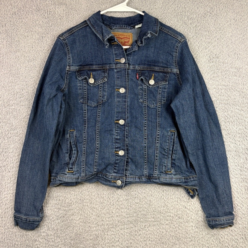 Levis Denim Jacket Womens XL Blue Trucker Stretch Button Cowgirl Western